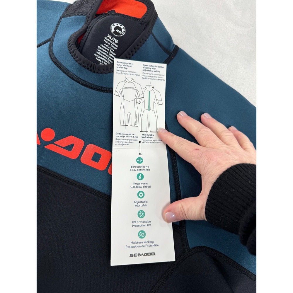 NWT Sea-Doo 3 mm Escape Shorty Wetsuit Men's XL Navy Blue Long Sleeve Sports - Picture 9 of 12